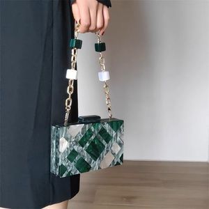 NWT Mosaic Green Gold Acrylic Clutch Purse Party Bridesmaid Chain Hand Bag
